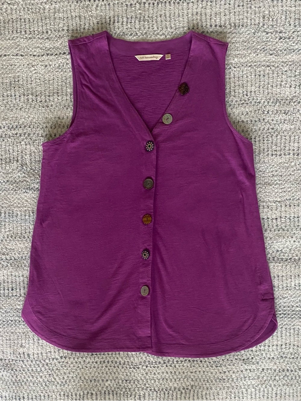 Soft Surroundings Vibrant Purple Button-Front Sleeveless Top